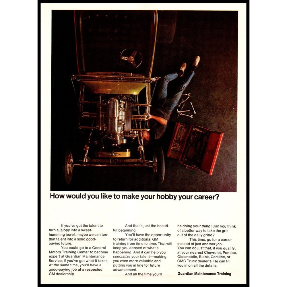 1969 GM General Motors Guardian Maintenance Vintage Print Ad Mechanic Wall Art